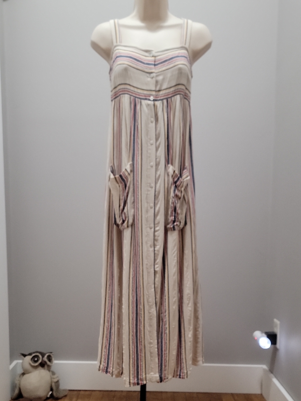 Striped Button Down Maxi Dress - Cream,blue,yellow,red Sz XS